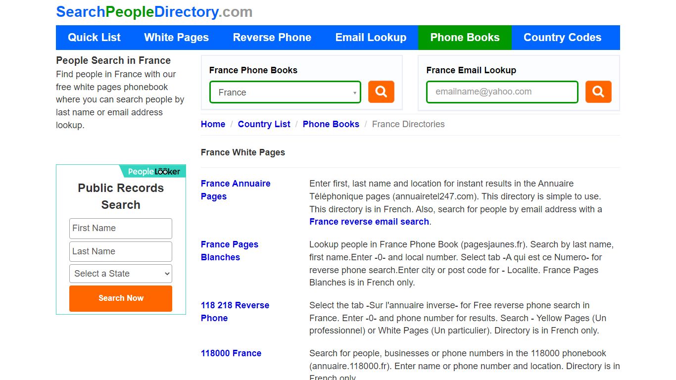 White Pages, France Phone Books, Email Search